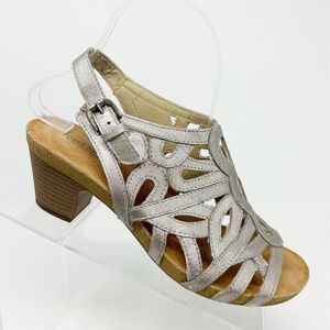 Josef Seibel Silver Leather Slingback Sandals Size 38 (US 7-7.5) Open Toe Casual